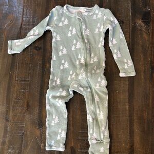 Green and White Footie One Piece with Enclosed Feet
